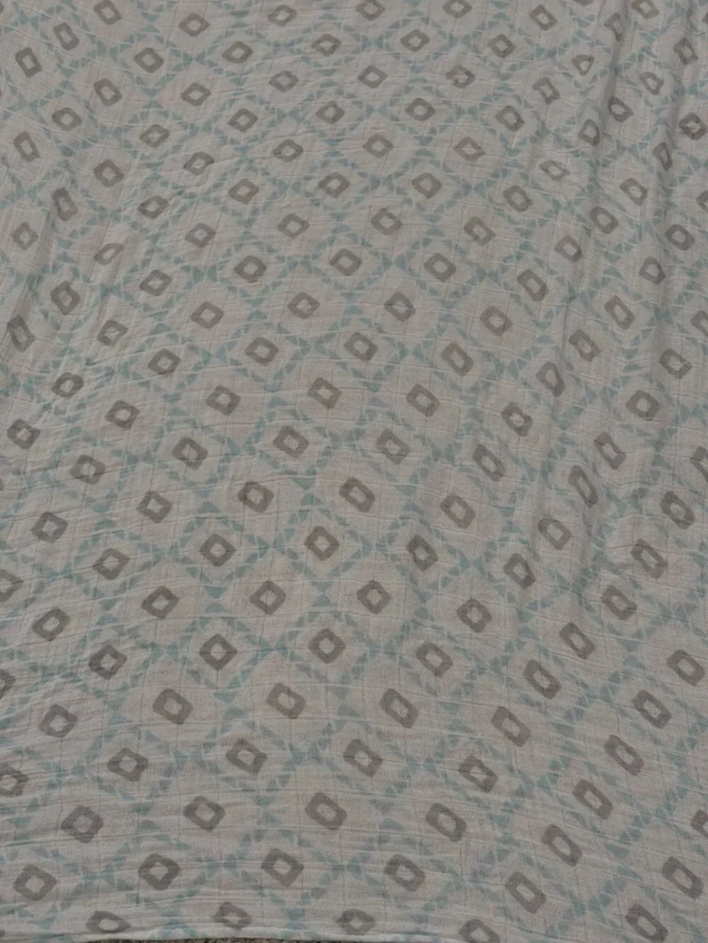Quilted Muslin Baby Blanket Gray Blue Geometric Print 42 X 47 Inches